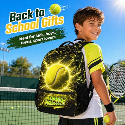Boys Backpack Personalized School Backpacks for Kids Teens Sport Lovers, 17 Inch Custom Tennis Bookbags for Camping - color: Yellow