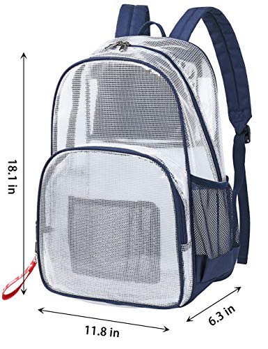 mygreen Heavy Duty Clear Bookbag Durable Plastic Transparent Clear Backpack for School Work Boy Men (Dark Blue, Large) - color: Dark Blue