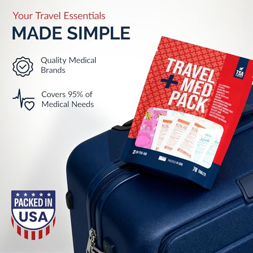 Travel Medicine Kit - 78-Piece TSA-Approved Medication Pack for Flights, Cruises & International Travel | Individually Wrapped OTC Medication Essentials
