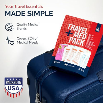 Travel Medicine Kit - 78-Piece TSA-Approved Medication Pack for Flights, Cruises & International Travel | Individually Wrapped OTC Medication Essentials