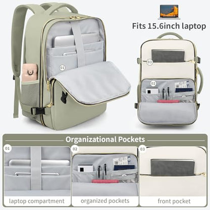 ZOMFELT Travel Backpack for Women Men, Carry On Backpack, TSA 15.6inch Laptop Backpack Flight Approved, Personal Item Travel Bag Nurse Bag Casual Daypack for Weekender Business Trip, Green - color: Green