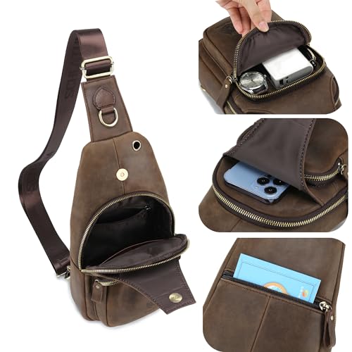 LUKZIJAES Genuine Leather Sling Bag for Men - color: #11-coffee