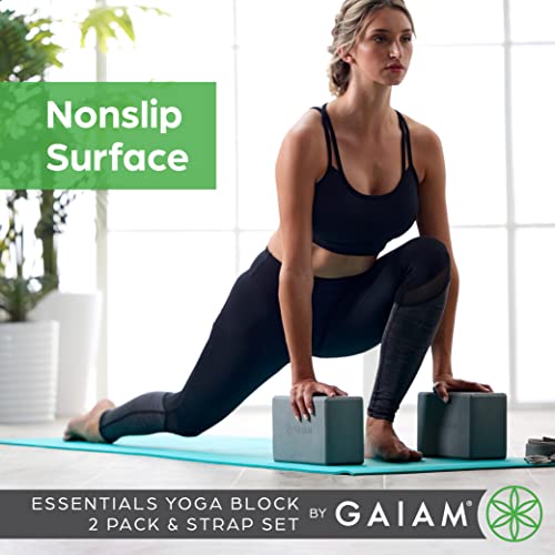 Gaiam Yoga Block - Supportive Latex-Free Eva Foam - Soft Non-Slip Surface with Beveled Edges for Yoga, Pilates, Meditation - color: Grey, style: 2 Blocks W/Strap