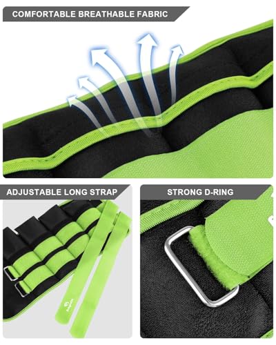 Fragraim Adjustable Ankle Weights 1-3/4/5/6/8/10/12/15/20 LBS Pair with Removable Weight for Jogging, Gymnastics, Aerobics, Physical Therapy - color: Green, style: 7.5 lbs each( 15 lbs pair)