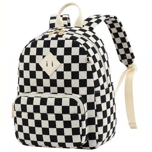 Mini Backpack Purse for Women Girls, Corduroy Cute Small Travel Daypack Stylish & Practical for Casual Daily Use-Checkered Black - color: Corduroy-checkered Black