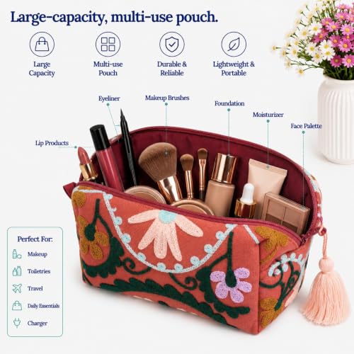 Huar Travel Makeup Bag- Large Capacity Cosmetic Bags for Women - color: Orange