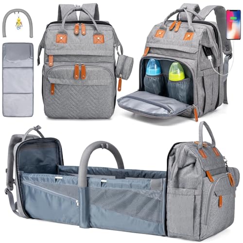 KABAQOO Diaper Bag Backpack with Detachable Changing Station, Large Capacity Baby Diaper Bags for Boys & Girls, Baby Registry Search Stuff & Shower Gifts, Newborn Essentials Must Haves, Grey - color: Grey