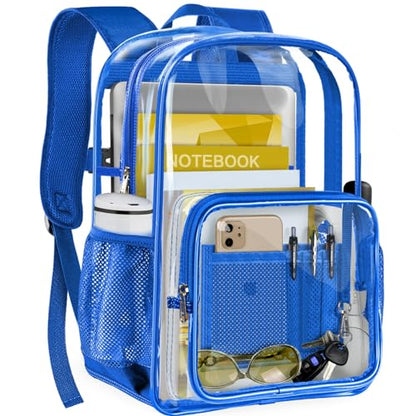 Clear Backpack Heavy Duty Large Transparent Backpack with Reinforced Bottom Multi-pockets for College, Travel, Workplace Security - Blue - color: Blue