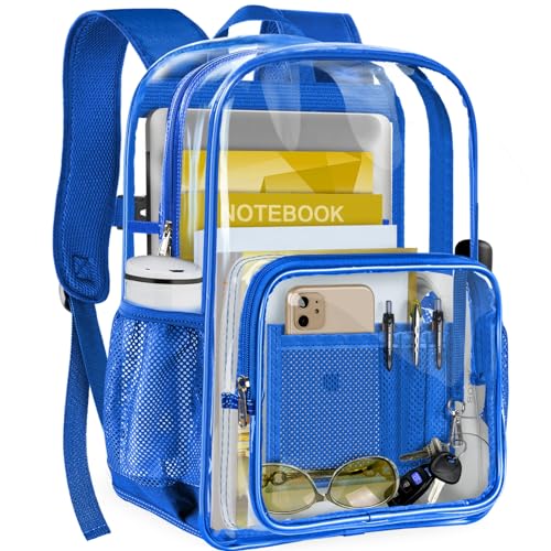 Clear Backpack Heavy Duty Large Transparent Backpack with Reinforced Bottom Multi-pockets for College, Travel, Workplace Security - Blue - color: Blue