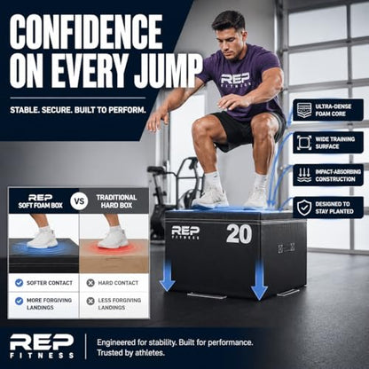 REP Fitness Stackable Soft Foam Plyo Box Set, Adjustable Plyometric Jump Box for Home Gym Workouts, Plyometric Jumping Platform for Exercise, Step Training, HIIT & CrossFit - style: 20"