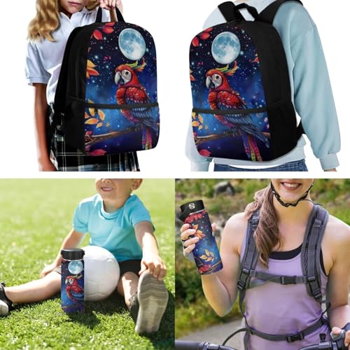 ZOUTAIRONG Parrot Backpack for School and Small Thermos School Bags for Girls 7-10/10-12/12-16, Lightweight Casual Backpack with 2 Side Pockets - color: Parrot