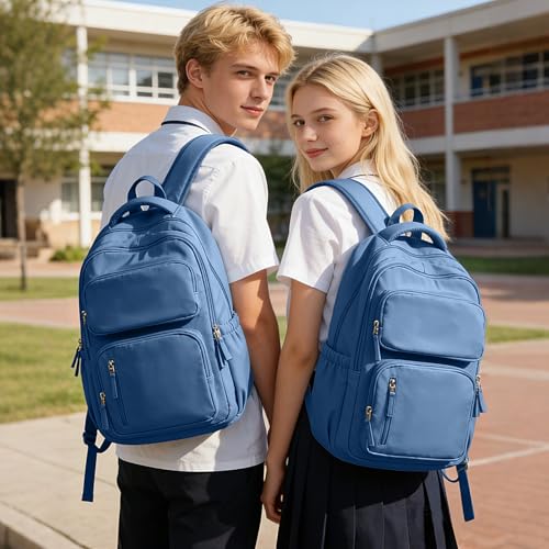 School Backpack for Women Men Lighweght Middle School Bookbag Casual Daypack Classic Collge High School Backpack Waterproof Travel Daypackn men - color: Blue