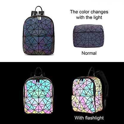 LOVEVOOK Geometric Luminous Purses and Handbags for Women Holographic Reflective Crossbody Bag Wallet - color: Mini Backpack