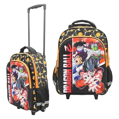 Bioworld Dragon Ball Z Group Shot 16" Rolling Travel Backpack - color: Black, Yellow & Red