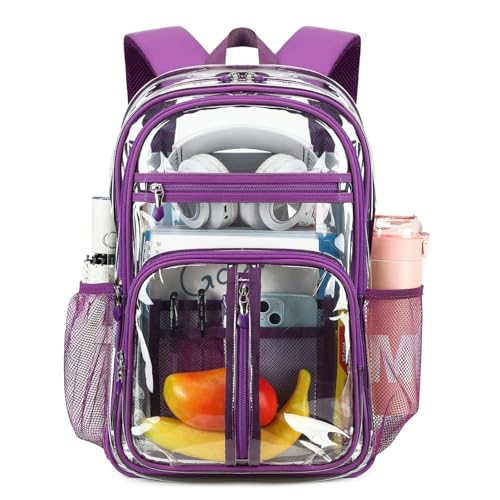 Cusangel Clear TPU XL Backpack for Girls Women,18" See Through Heavy Duty Bookbag,warehouses, school and other security check locations(Purple) - color: Purple-18in