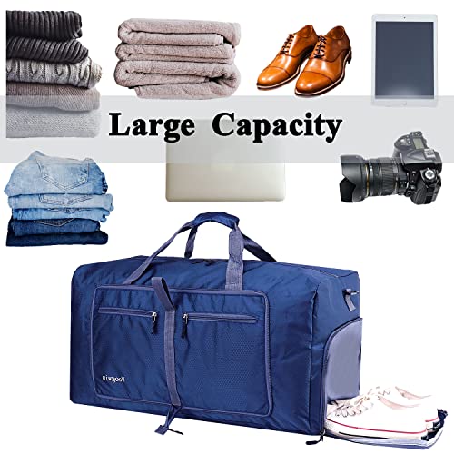 Woogwin Travel Duffel Bag Large Foldable Waterproof Overnight Bag for Beach Swim Bags Pool Sports Gym - color: 60L New Darkblue