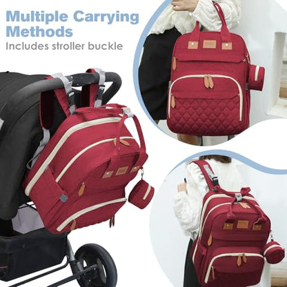 JSTPRO Diaper Bag Backpack, Large Diaper Bag with Changing Station, Baby Bag, New Mom Gifts, Lightweight Waterproof Unisex Diaper Bag with Insulated Pockets and USB Charging Port, Red - color: Red