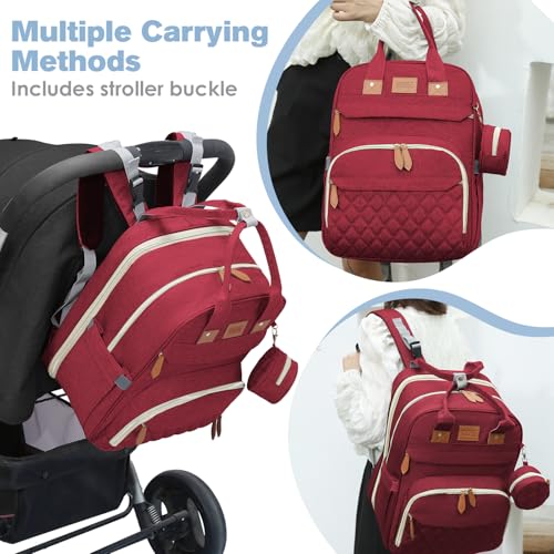 JSTPRO Diaper Bag Backpack, Large Diaper Bag with Changing Station, Baby Bag, New Mom Gifts, Lightweight Waterproof Unisex Diaper Bag with Insulated Pockets and USB Charging Port, Red - color: Red