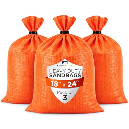 Heavy Duty Sand Bags Pack of 3, Bright Orange Empty Sandbags with Built-In Ties, Woven Polypropylene UV Protection 1600 Hours, Fillable Bags for Flood Control, Weight, 18x24 inches, 60 Pounds Volume - size: 18"W x 24"L, style: Pack of 3