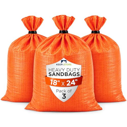 Heavy Duty Sand Bags Pack of 3, Bright Orange Empty Sandbags with Built-In Ties, Woven Polypropylene UV Protection 1600 Hours, Fillable Bags for Flood Control, Weight, 18x24 inches, 60 Pounds Volume - size: 18"W x 24"L, style: Pack of 3