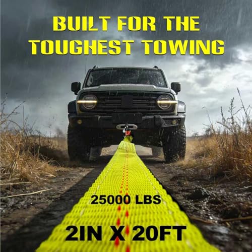 Heavy Duty Recovery Tow Strap, 2" x 20ft, 25,000 LBS Break Strength, Reinforced Loops,Winch Extension & Tree Saver Strap for Trucks, SUVs, Jeeps, ATVs and Off-Road Vehicle Emergency Recovery