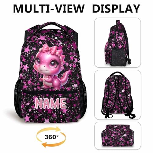Kids Backpack for School Personalized Dinosaur Backpacks for Girls 6-8, Kids Back to School Supplies 17 Inch Leisure Bookbag for Travel Preschool Elementary Kindergarten - color: Pink2