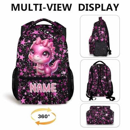 Kids Backpack for School Personalized Dinosaur Backpacks for Girls 6-8, Kids Back to School Supplies 17 Inch Leisure Bookbag for Travel Preschool Elementary Kindergarten - color: Pink2