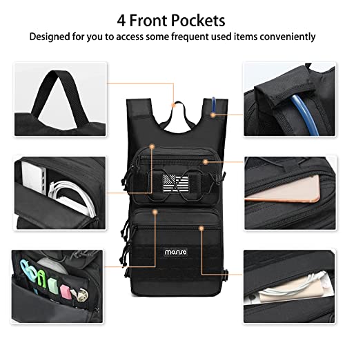 MOSISO Tactical Hydration Pack Backpack, Military Daypack Water Backpack Rucksack Bladder Bag with 3L Water Bladder&Elastic Cord Strap for Outdoor Sports,Hiking,Climbing,Running,Cycling,Biking, Black