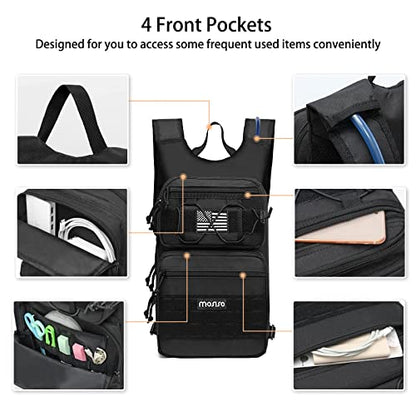 MOSISO Tactical Hydration Pack Backpack, Military Daypack Water Backpack Rucksack Bladder Bag with 3L Water Bladder&Elastic Cord Strap for Outdoor Sports,Hiking,Climbing,Running,Cycling,Biking, Black