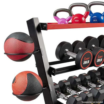 Sunny Health & Fitness Multi-Weight Storage Rack Stand for Dumbbells, Kettlebells, Olympic Weight Plates, Barbell, Medicine Ball - style: Mass Storage Rack