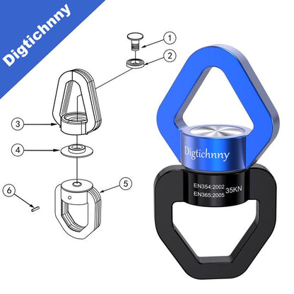 2 Pack Swing Swivel, 35KN Aluminium Alloy Swivel Hook for Swing, Swing Spinner for Children's Swing,Aerial Yoga,Web Tree Swing,Hanging Hammock Indoor Outdoor(Black-Blue with 4 Carabiners) - style: Black Blue-2 Pack with 4 Carabiners