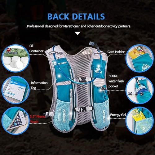 AONIJIE Hydration Vest Pack Backpack 5L 5.5L Marathoner Running Vest Race Hydration for Women and Men Trail Run Hiking Jogging - color: Mint Green +1.5L