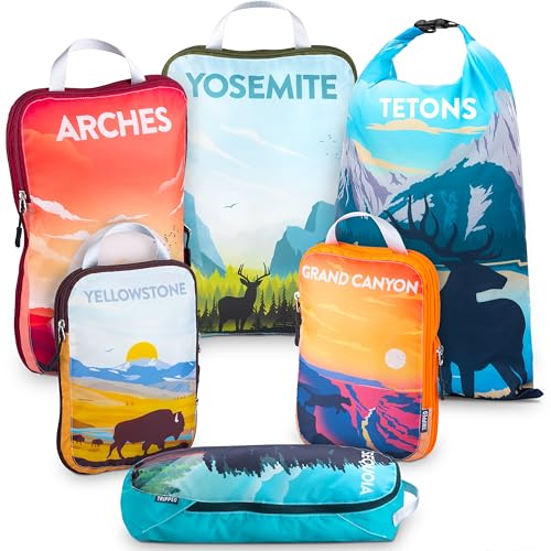 Compression Packing Cubes for Travel, 6-Piece Lightweight Packing Cubes Set for Carry-On Luggage & Backpacks – TRIPPED Travel Gear (National Park) - color: National Park, size: 6 Piece