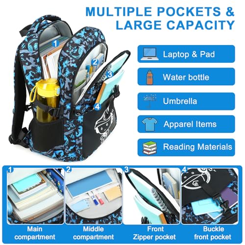 Bluboon Boys School Backpack, Lightweight Kids Bookbag for Elementary and Middle School, Water-Resistant Student Backpack Fits 15.6 Inch Laptop, Chest Strap, Multiple Pockets - color: Blue Graffiti
