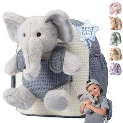 Moonkie Hug & Go™ Elephant Toddler Backpack – Soft Plush Bag with Take-Along Toy for Boys Aged 2–4 | Ideal for Daycare, Travel & Birthday Gifts - color: Elephant
