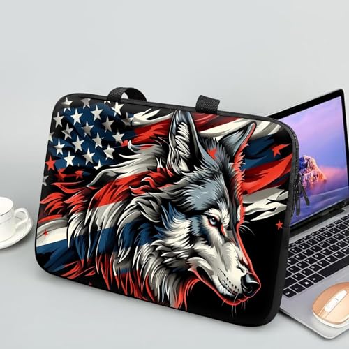 14 15 15.4 15.6 inch Laptop Handle Bag Computer Bag, Pouch Holder Notebook Sleeve Cover Soft Case Compatible for Dell,Lenovo,Toshiba HP, Asus Notebook-Flag Wolf - color: Flag Wolf