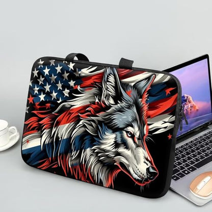 14 15 15.4 15.6 inch Laptop Handle Bag Computer Bag, Pouch Holder Notebook Sleeve Cover Soft Case Compatible for Dell,Lenovo,Toshiba HP, Asus Notebook-Flag Wolf - color: Flag Wolf