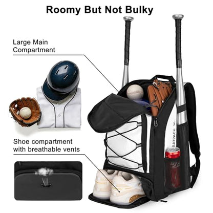 Goloni 40L Baseball Bag, Softball Bat Bag with Shoes Compartment,Fence Hook,Backpack for Baseball, T-Ball & Softball Equipment & Gear - color: White