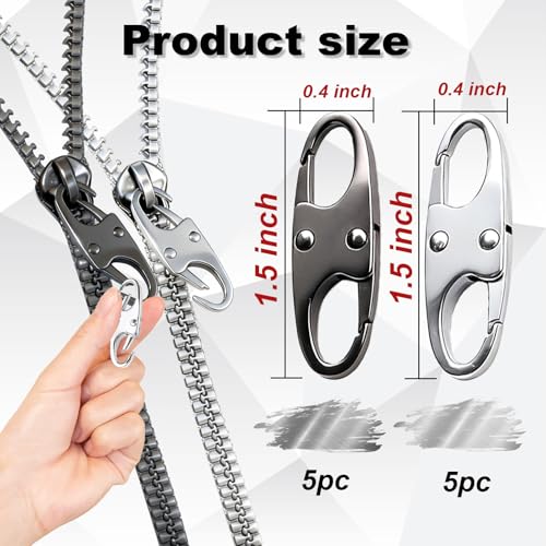 Zipper Clips Anti Theft, Double Opening Small S Carabiner, Zipper Pull Replacement, for Backpack Purse Luggage Suitcase - color: Silver + Gray