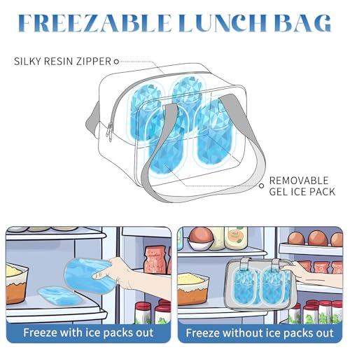 Lunch Bag Women，Freezable Lunch bag，Built-in Ice Pack Small Cooler，Cute Lunch Bags for Women ，Waterproof and Durable，Suitable for Work, Picnics, Travel, and Meal Preparation（Light Blue） - color: L-Light Blue