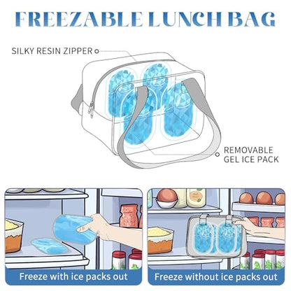 Insulated Lunch Bag，Freezable Lunch bag，Built-in Ice Pack Small Cooler，Lunch Bags for Women ，Waterproof and Durable，Suitable for Work, Picnics, Travel, and Meal Preparation（Black） - color: L-Black