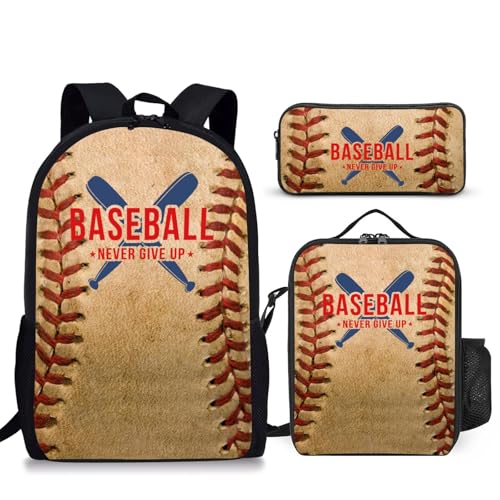 Baseball Backpack Set for School,17 Inch Casual Back to School Bags with Lunch Box, Kids Daypack Bags and Pencil Case Set for Teens Boys Men Students - color: Old-fashion Baseball