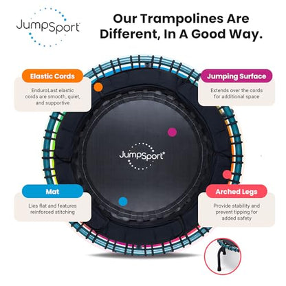 JumpSport 39" Essential Fitness Trampoline | Model 220, 230, 250 | Exercise Trampoline | 30 Low-Impact Bungees Rebounder for Adults - color: Teal