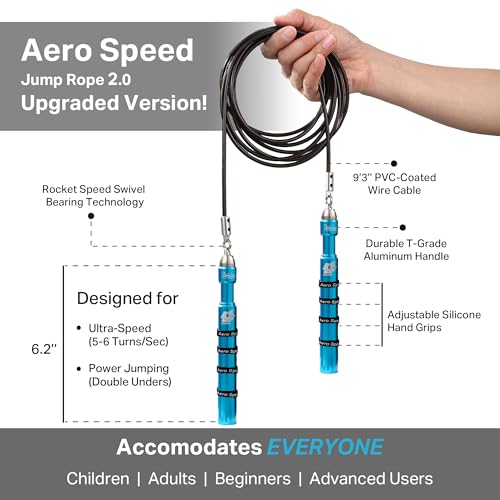 Buddy Lee Aero Speed Jump Rope 2.0 Upgraded Version with Sonic Rocket Speed Swivel Bearing | Tangle-Free & Adjustable Jump Rope for Men & Women - For Fitness, Double-Unders, and Cross-Training - color: Sky Blue