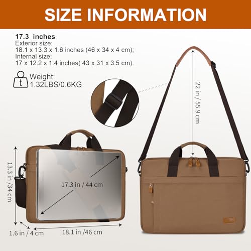 ESTARER Laptop Bag 17-17.3 Inch, Computer Bags for Men Water-resistant Canvas Laptop Case Slim Laptop Sleeve Fits Hp/Dell/Asus/Lenovo/Acer, Brown - color: Brown, size: 17-17.3 Inch
