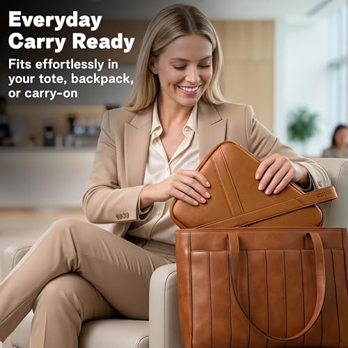 rofozzi Vegan Leather Travel Tech Pouch, Electronics & Cable Case Organizer with Padded 11-Inch Tablet Sleeve and Passport Pockets - color: Caramel
