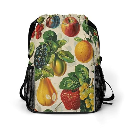 Drawstring Gym Backpack with Shoe Compartment And Wet Pocket, 28L Lightweight Waterproof Various Fruit Sports Backpack for Workout Swim Beach Travel String Bag for Men Women