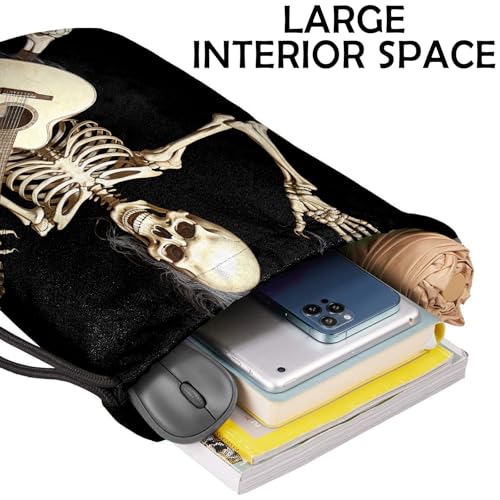 Drawstring Backpack Draw String Bag Waterproof for Sports Gym Beach Travel Cute Aesthetic Sackpack Men Women (13"×17")-Skull Skeleton - color: S-8-skull Skeleton