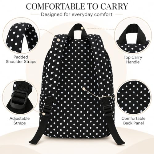 LOIDOU Girls Backpack for Kids Cute School Bookbag - color: Black Polka Dots, size: L-17"