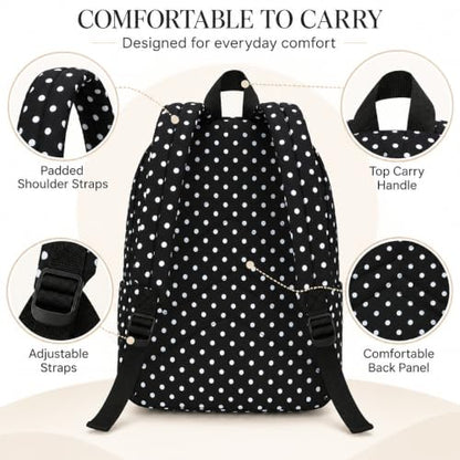 LOIDOU Girls Backpack for Kids Cute School Bookbag - color: Black Polka Dots, size: L-17"
